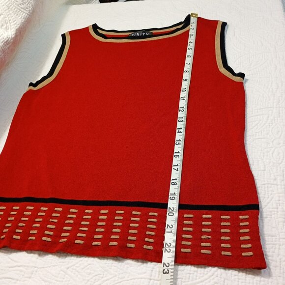 Finity Sweater Tank Top Womens Red Sleeveless Contrast Trim & Laser-Cut Hem Sz M - Picture 7 of 7